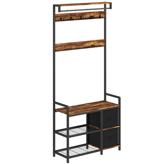 HOMCOM Industrial-Style Multi-Use Hallway Tree in Rustic Brown