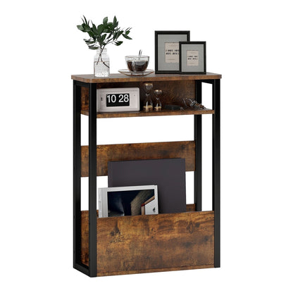 HOMCOM Industrial-Style Side Table with decor items on the shelves and books in the bottom rack