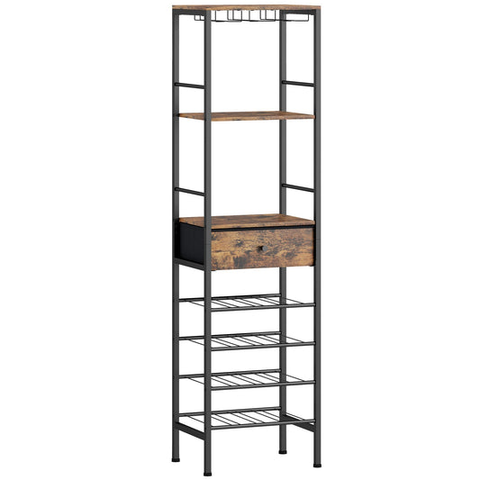 HOMCOM Industrial Wine Bar Cabinet with a top glass rack, open shelves, a drawer and wine storage