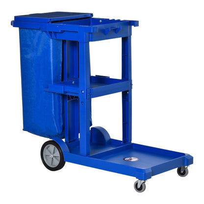 HOMCOM Janitor Cleaning Trolley in blue with a large bin bag holder on the side