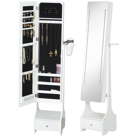 HOMCOM Jewellery Cabinet with full length mirror and LED lights, open to show jewellery storage