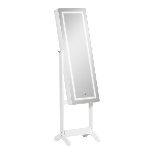 HOMCOM Jewellery Cabinet with LED Light, a full-length mirror on a stand with internal shelves