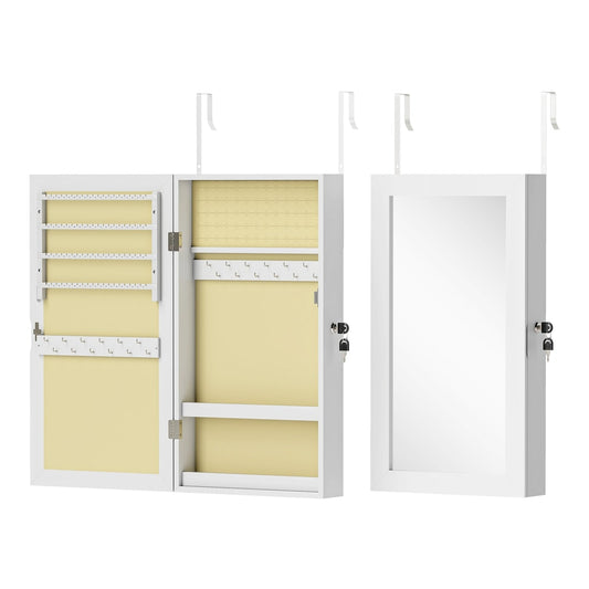 HOMCOM Jewelry Cabinet with mirror, shown open and closed