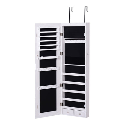 HOMCOM Jewelry Cabinet with Mirror and LED Lights with the door open showing internal storage