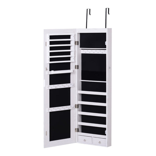 HOMCOM Jewelry Cabinet with Mirror and LED Lights with the door open showing internal storage