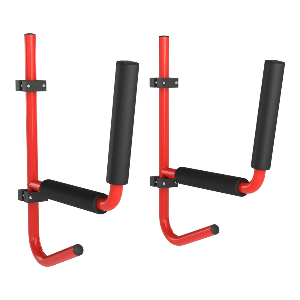 HOMCOM Kayak Canoe Heavy Duty Wall Mounted Storage Holder Rack showing two red wall mounted arms with black padded rests