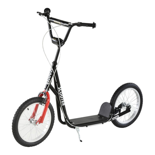 HOMCOM Kick Scooters for Kids with Adjustable Height, black scooter with large wheels and red forks