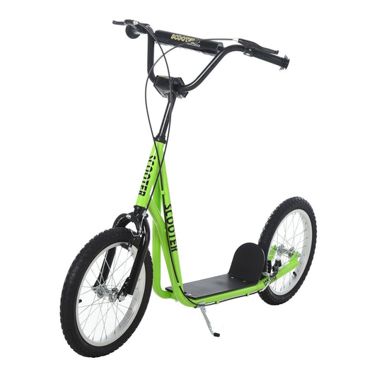 HOMCOM Kick Scooters for Kids with Adjustable Height in bright green against a plain white background