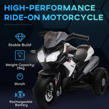 The high-performance ride-on motorcycle has a stable build and rechargeable battery