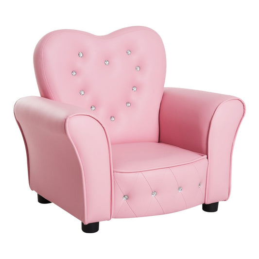 HOMCOM Kids Armchair Toddler Chair in pink with a heart-shaped back and crystal button details