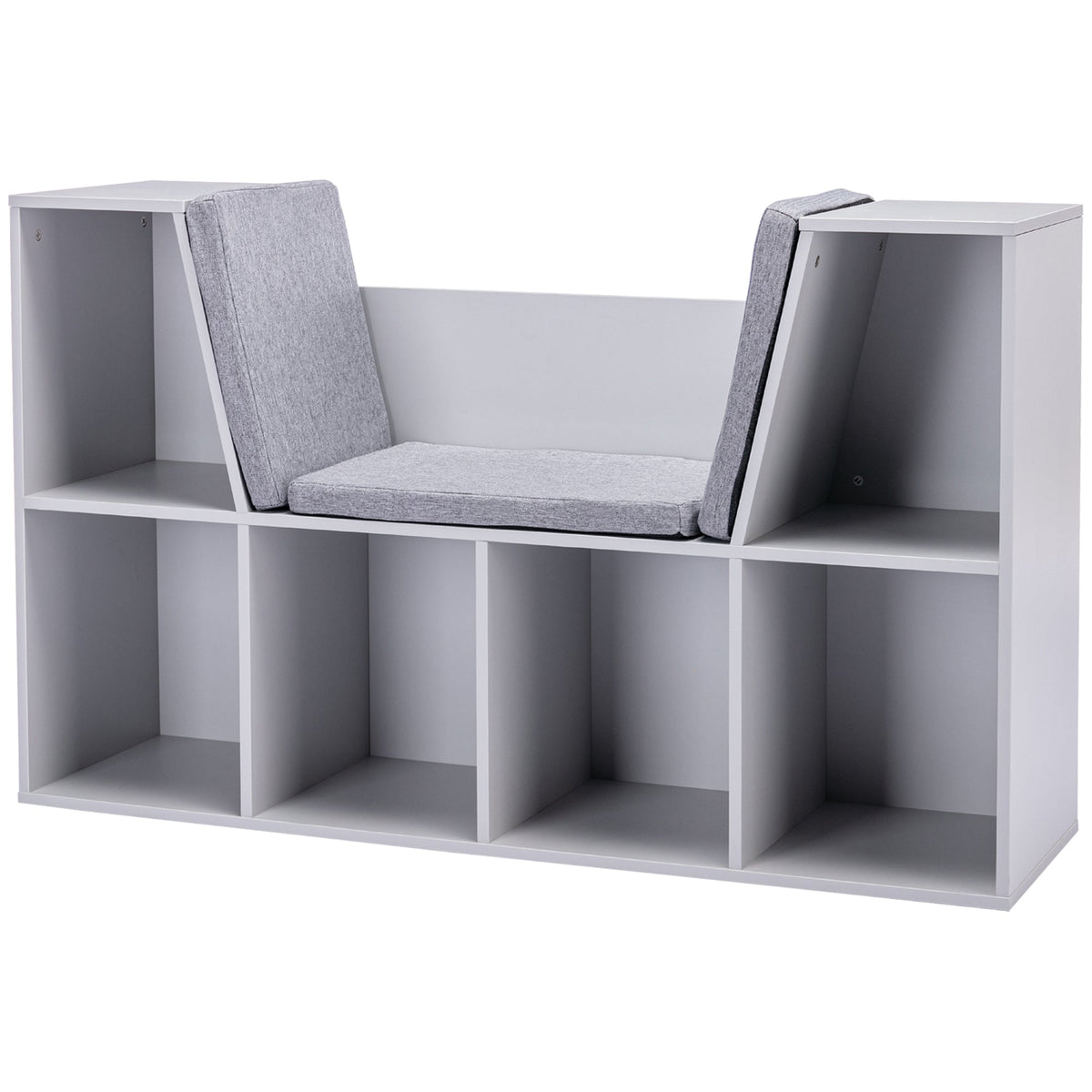 HOMCOM Kids Bookcase Shelf Storage Cabinet Unit with grey cushions and six compartments