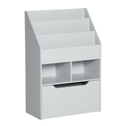 HOMCOM Kids Bookshelf, a grey unit with three shelves and a storage drawer at the bottom
