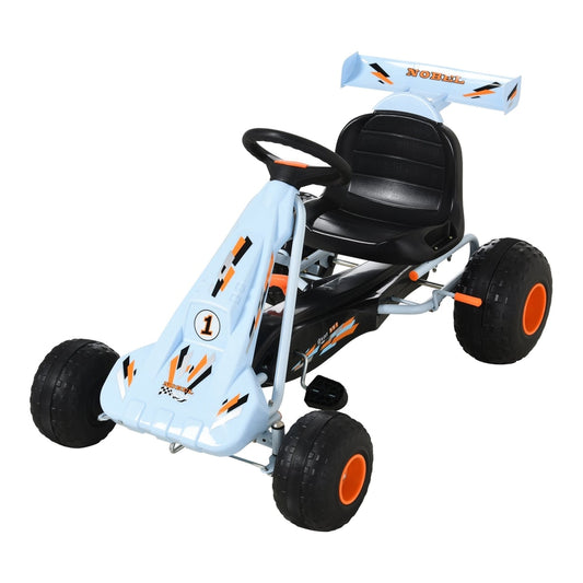 HOMCOM Kids Children Pedal Go Kart Manual Ride On Car with a blue body and orange accents