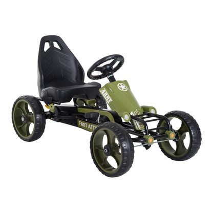 HOMCOM Kids Children Pedal Go Kart Ride On Racer Braking System Adjustable Seat in green with army detailing