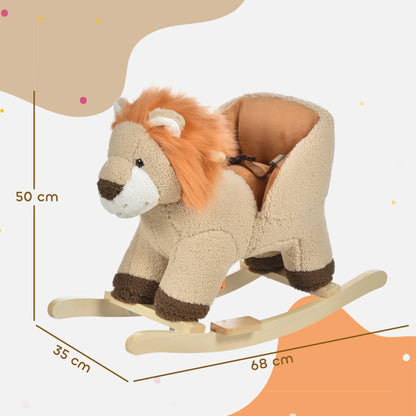 The rocking animal shown with dimension lines indicating its height, width and length