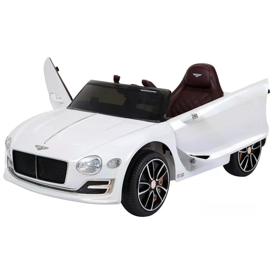 HOMCOM Kids Electric Car in white with open doors and a dark brown seat