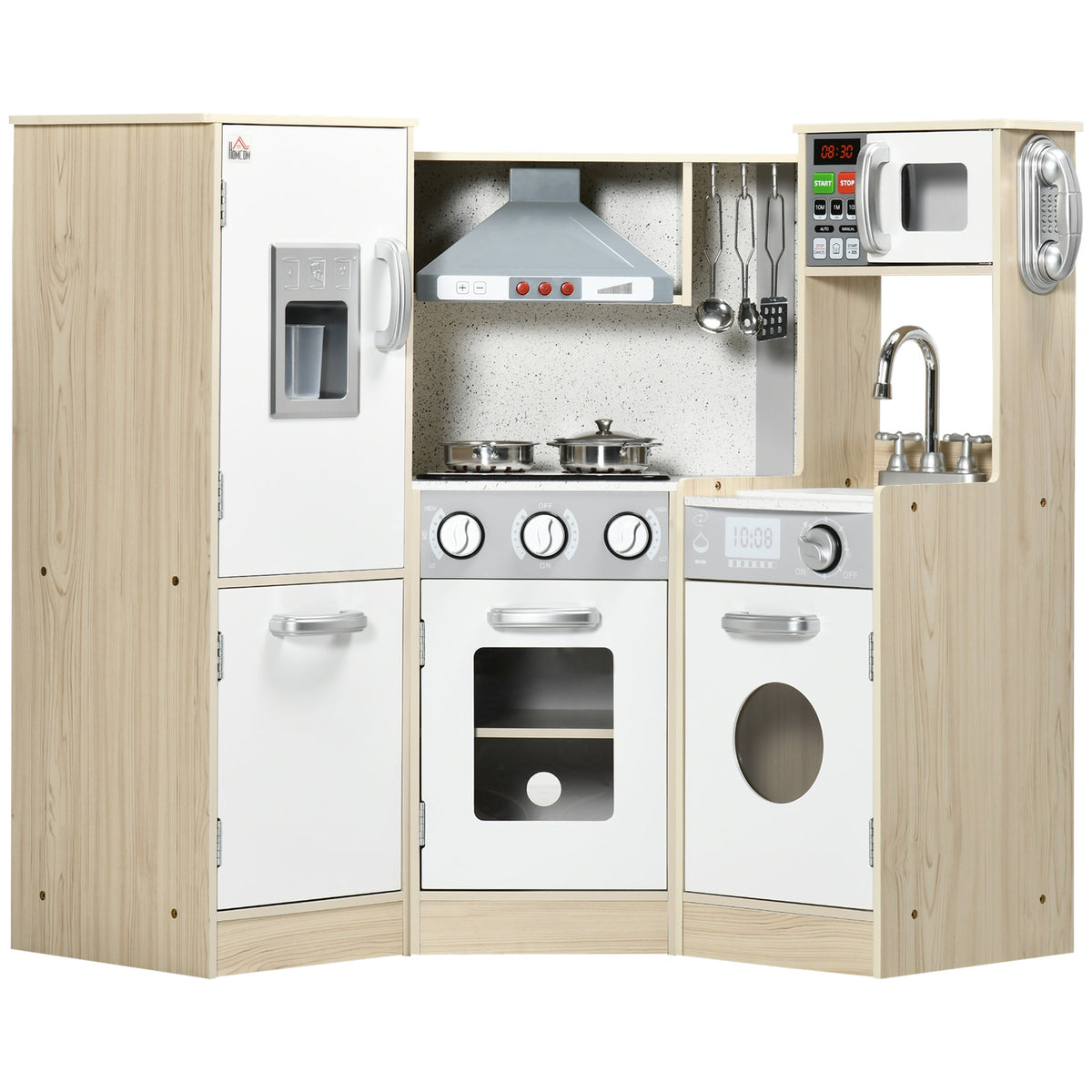 HOMCOM Kids Kitchen Playset featuring a fridge, hob, oven, microwave and sink with accessories