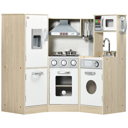 HOMCOM Kids Kitchen Playset featuring a fridge, hob, oven, microwave and sink with accessories
