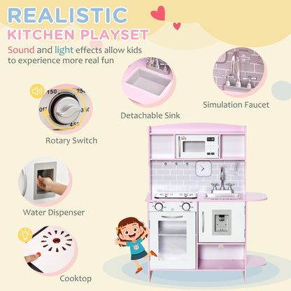 Close up of the pink children's role play toy kitchen features