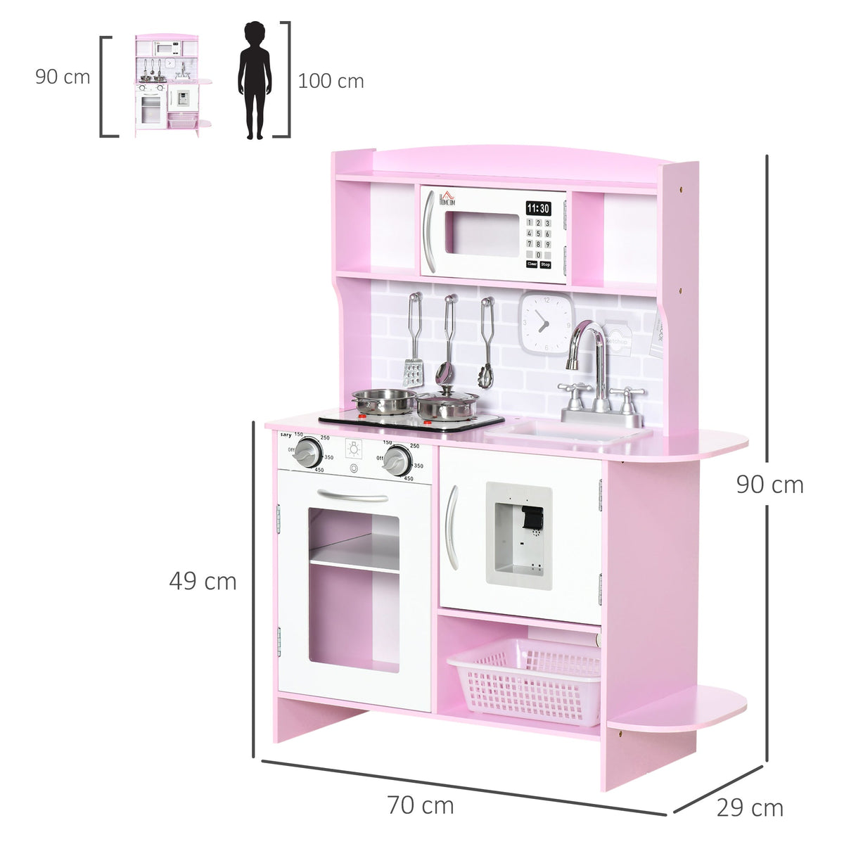 Dimensions of the pink children's role play toy kitchen