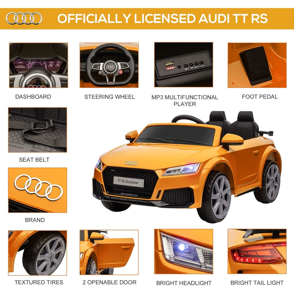 Close-ups of the yellow electric car's features including dashboard and lights