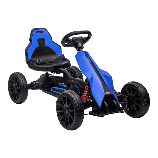 HOMCOM Kids Pedal Go Kart in blue with black seat and wheels, shown from the front three-quarter view