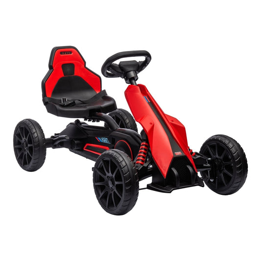 HOMCOM Kids Pedal Go Kart in red and black with a steering wheel and four sturdy wheels