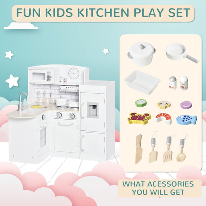 All the accessories included with the white wooden play kitchen set