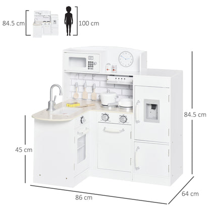 Dimensions of the white wooden toy kitchen with height and width measurements