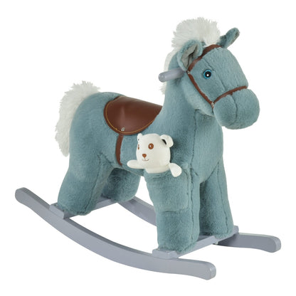 HOMCOM Kids Plush Ride-On Rocking Horse Toy Rocker with a teddy bear in its pocket