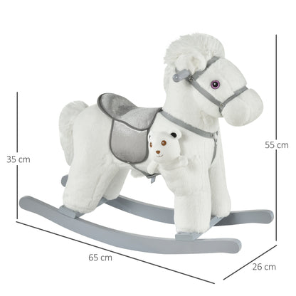 Dimensions of the white plush rocking horse toy with grey rockers