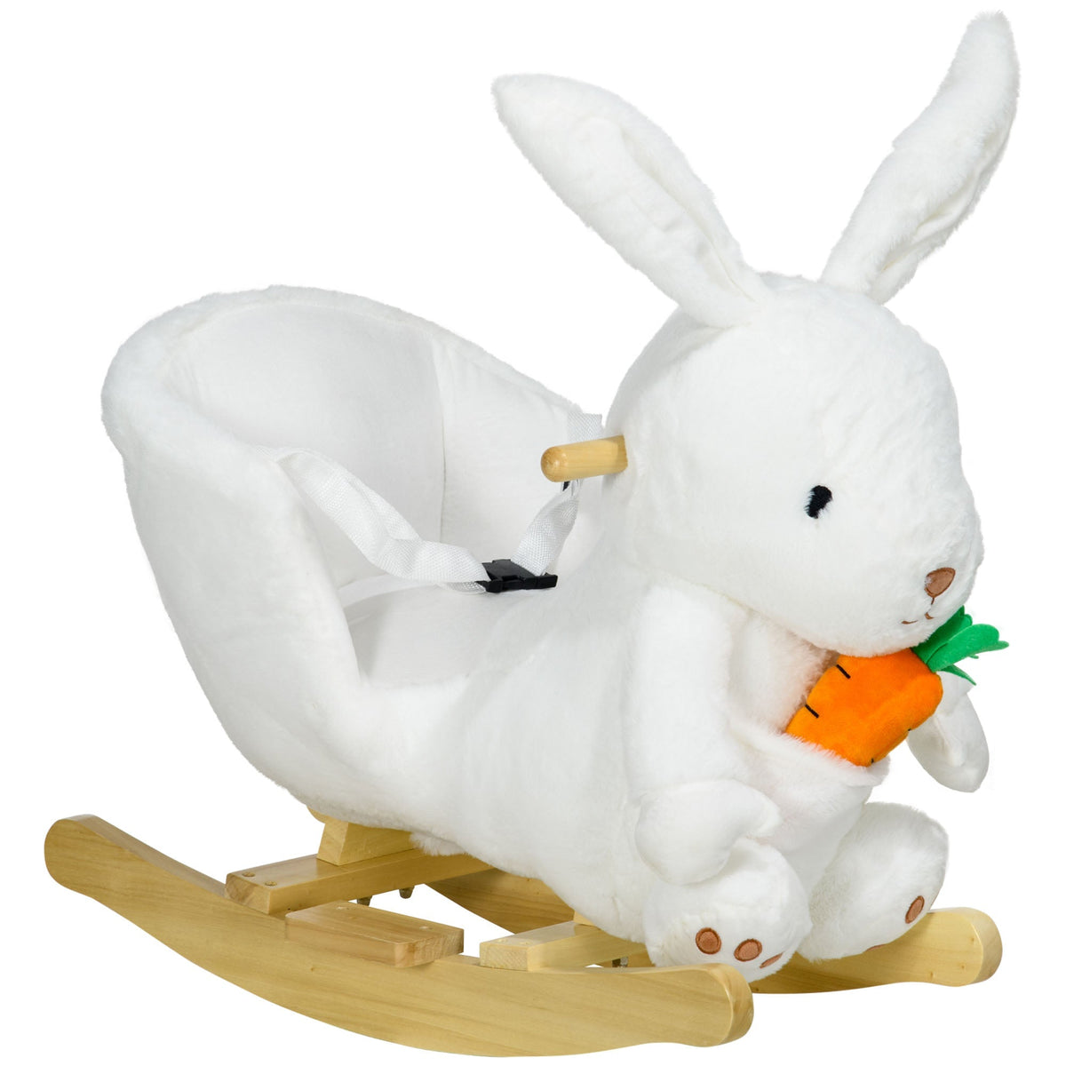 HOMCOM Kids Rabbit-Shaped Rocking Horse, a white plush rocking animal with a carrot in its mouth