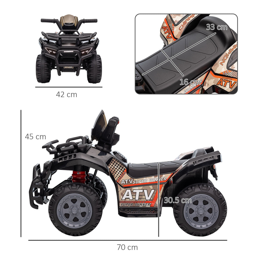 Kids four-wheeler ATV car with dimensions shown for length, height, and width