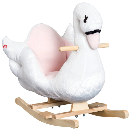 HOMCOM Kids Rocking Horse Plush Ride On Swan Toy with wooden rockers and a pink padded seat