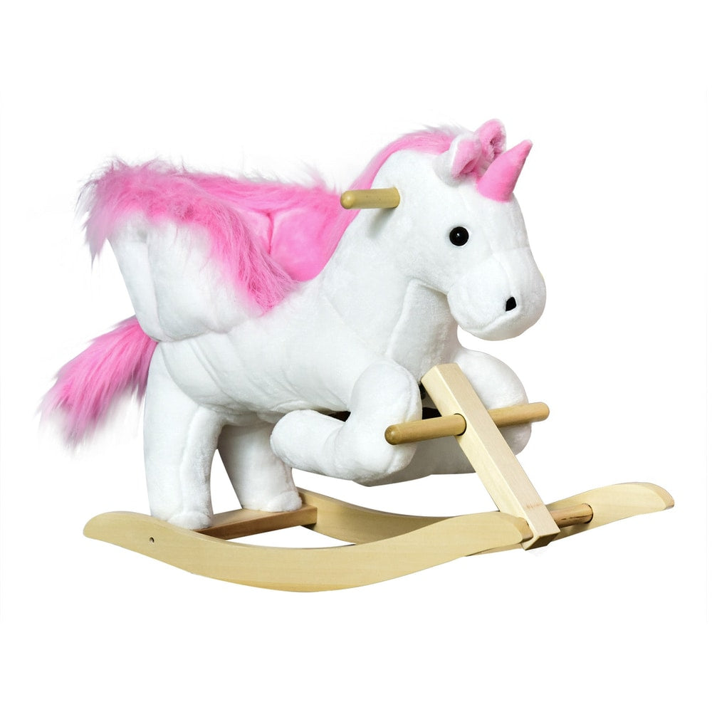 HOMCOM Kids Rocking Horse Unicorn Wooden Plush Ride On Chair Toy with music