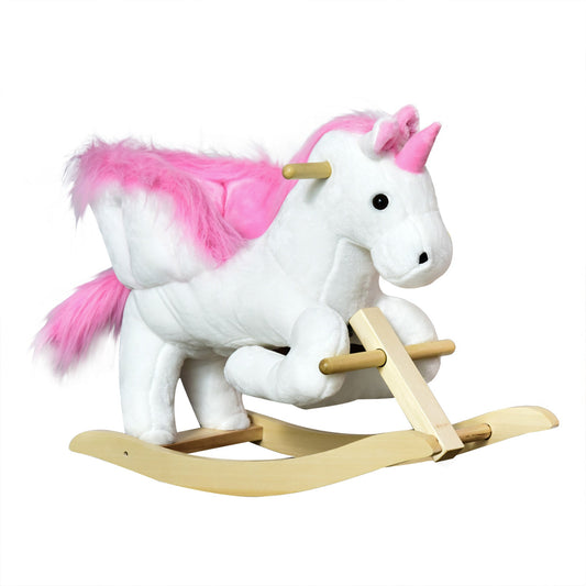 HOMCOM Kids Rocking Horse Unicorn Wooden Plush Ride On Chair Toy with music