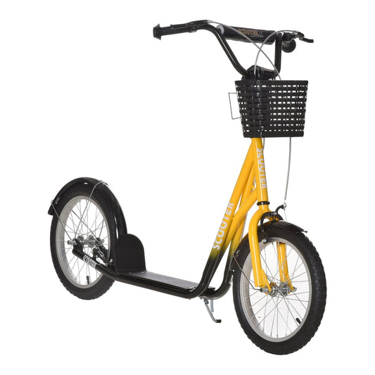 HOMCOM Kids Scooter in orange with a basket on the front and large inflatable wheels