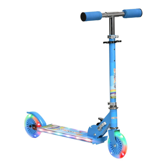HOMCOM Kids Scooter in blue with light-up wheels and handlebar decorations