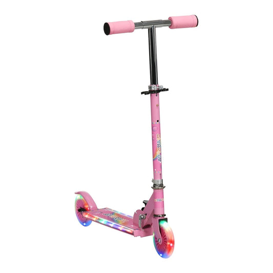 HOMCOM Kids Scooter, pink, with flashing wheels and adjustable handlebars