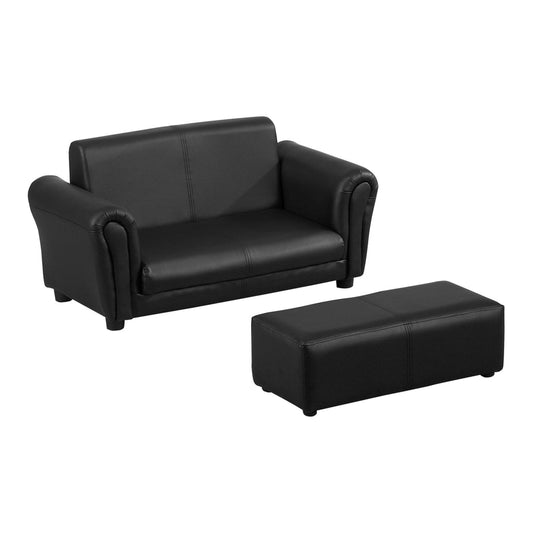 HOMCOM Kids Sofa Bed with a matching black footstool on a plain white background