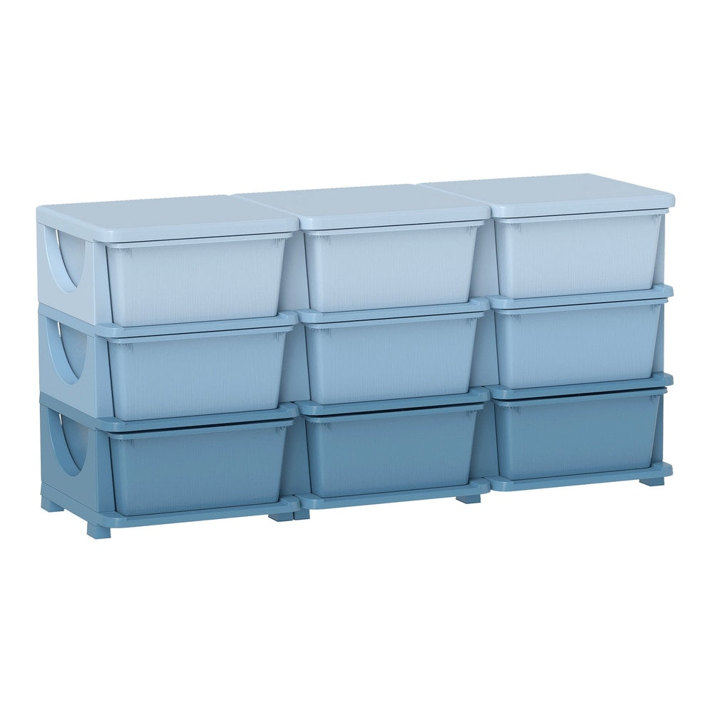 HOMCOM Kids Storage Unit with nine blue drawers stacked in three rows