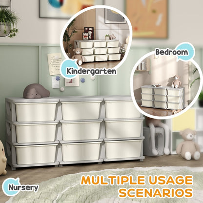 The kids storage unit shown in a nursery, kindergarten and bedroom setting