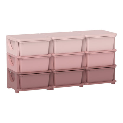 HOMCOM Kids Storage Unit with nine pink drawers stacked in three rows