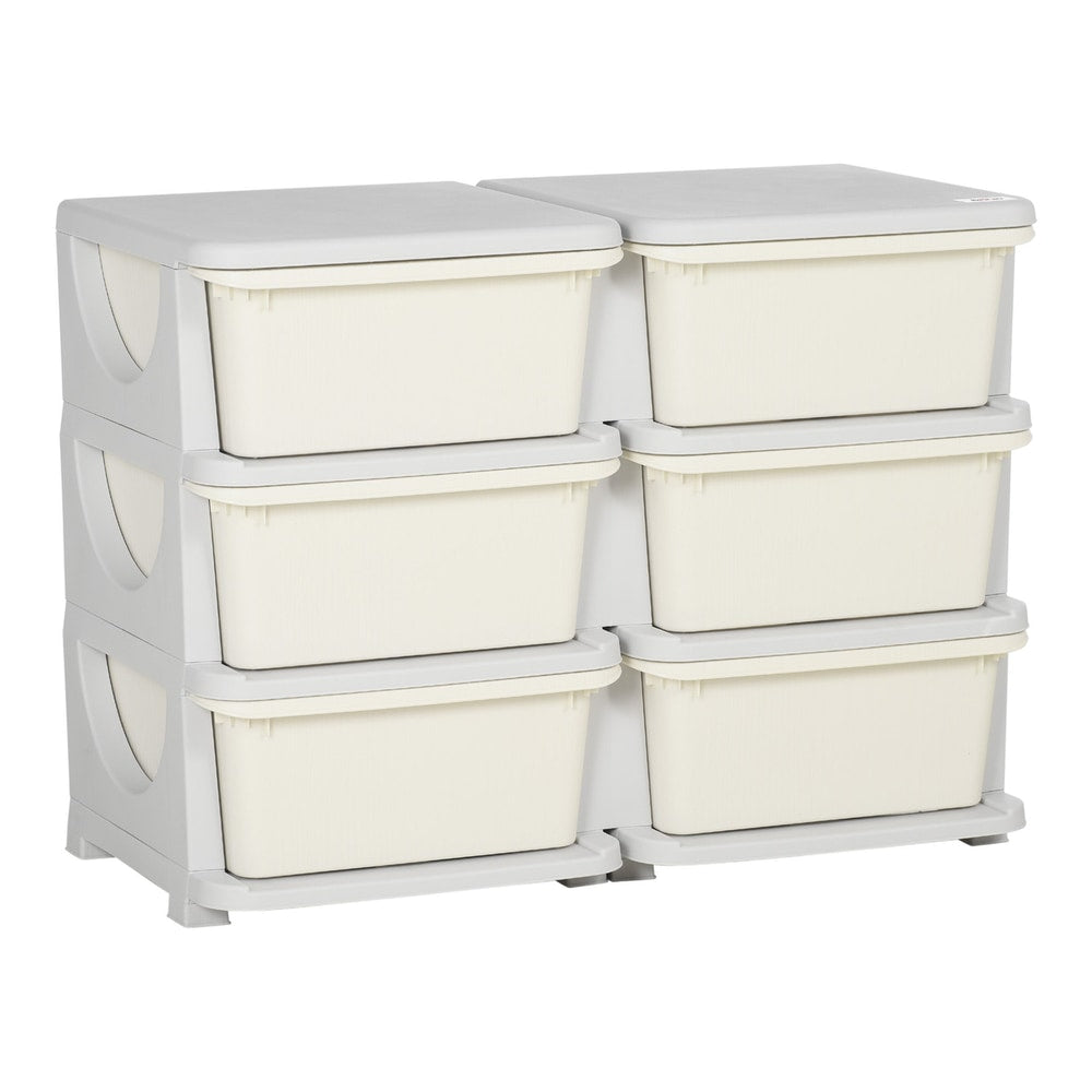 HOMCOM Kids Storage Unit with six drawers in cream, front view
