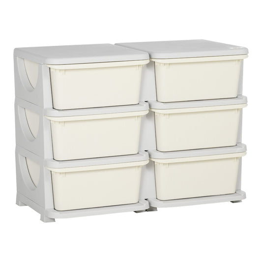 HOMCOM Kids Storage Unit with six drawers in cream, front view