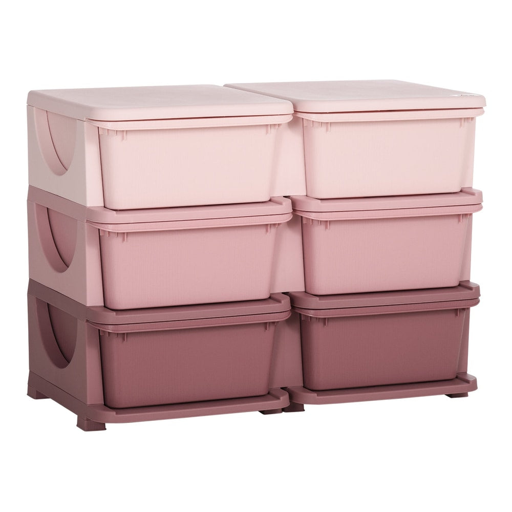 HOMCOM Kids Storage Unit with six drawers in pink and mauve plastic