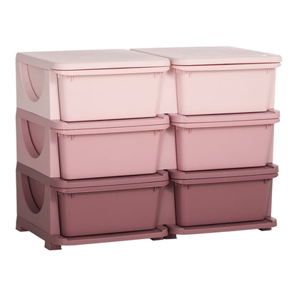 HOMCOM Kids Storage Unit with six drawers in pink and mauve plastic