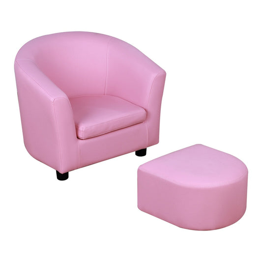 HOMCOM Kids Toddler Sofa Children's Armchair Footstool in pink with a matching footstool