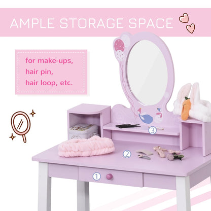 The dressing table surface with numbered storage areas for accessories