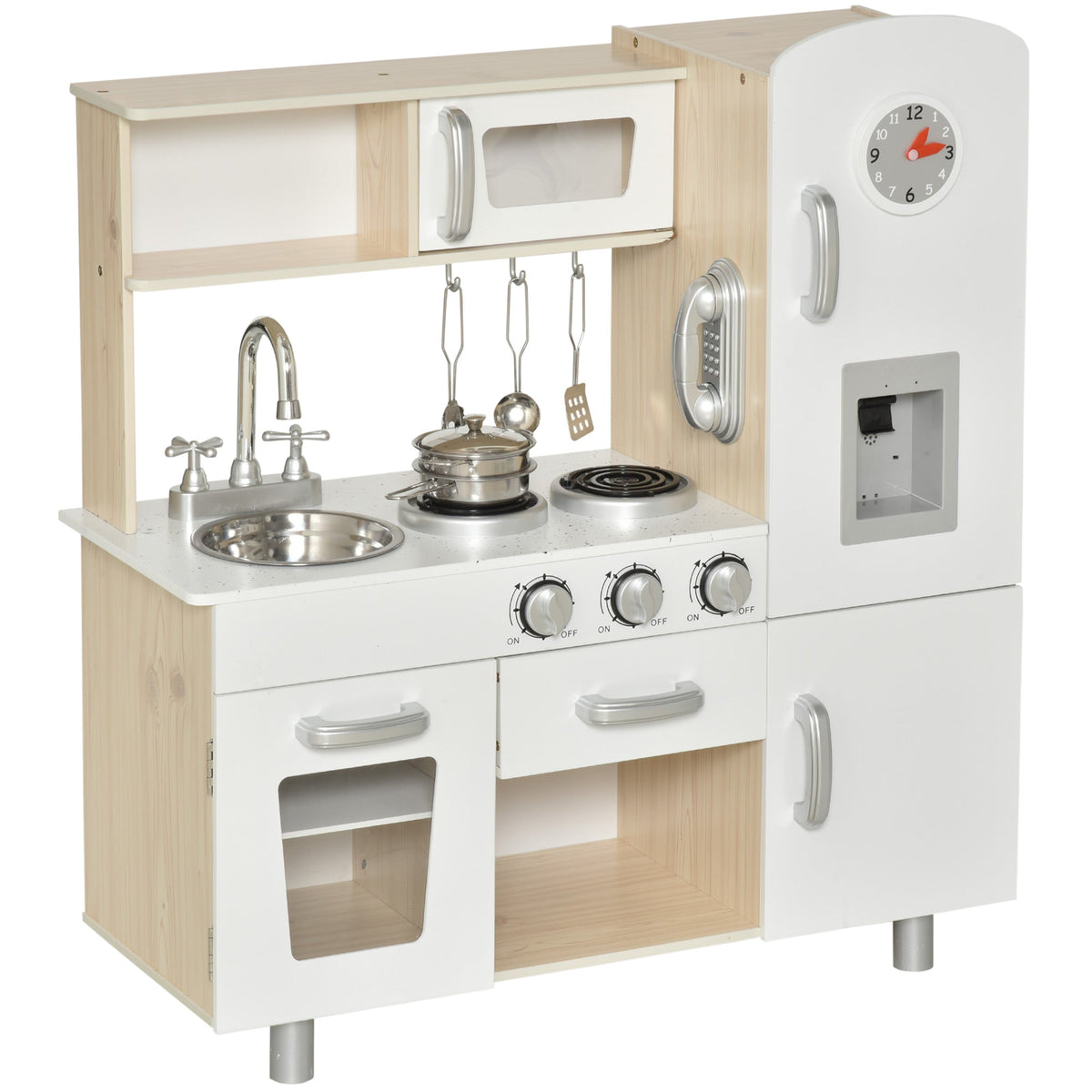 HOMCOM Kids Wooden Pretend Play Toy Kitchen Cooking Set with oven, hob, sink and fridge